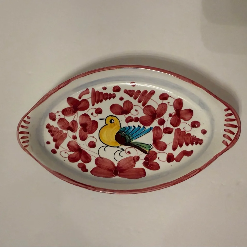 DERUTA CERAMICHE SMALL TRAY TRINKET DECOR ACCENT DINING CANDY WHITE PINK ITALY